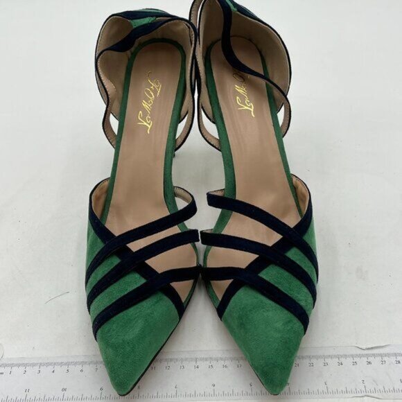 FOWT High Heels Suede Color Block Pointed Toe Stiletto Party Shoes Dress Shoes - Picture 2 of 7